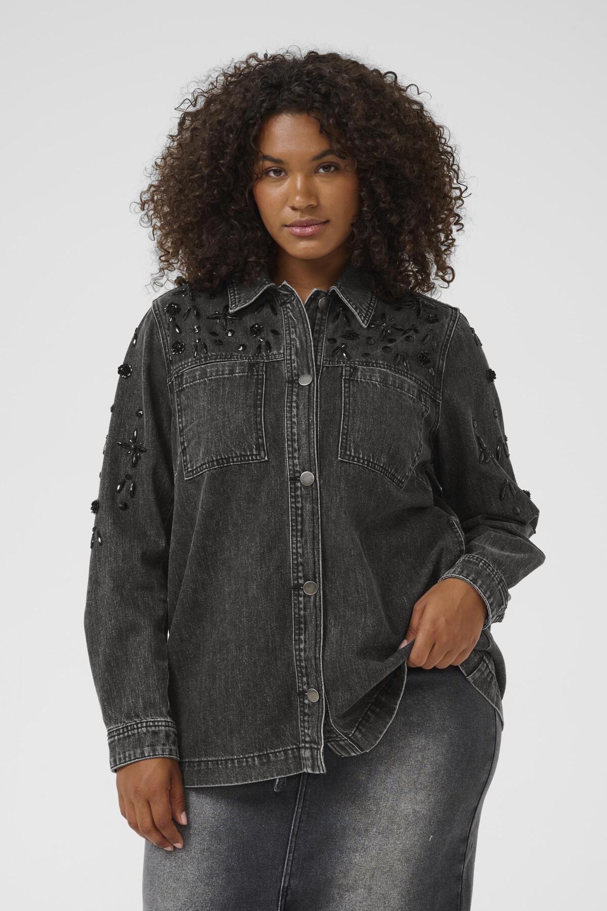 KCjaida Denim Jacket Dark grey washed denim - 10583648