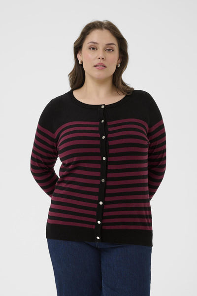 KClizzy Stripe Cardigan Black/Windsor Wine Half Stripe - 10583704 Thumbnail