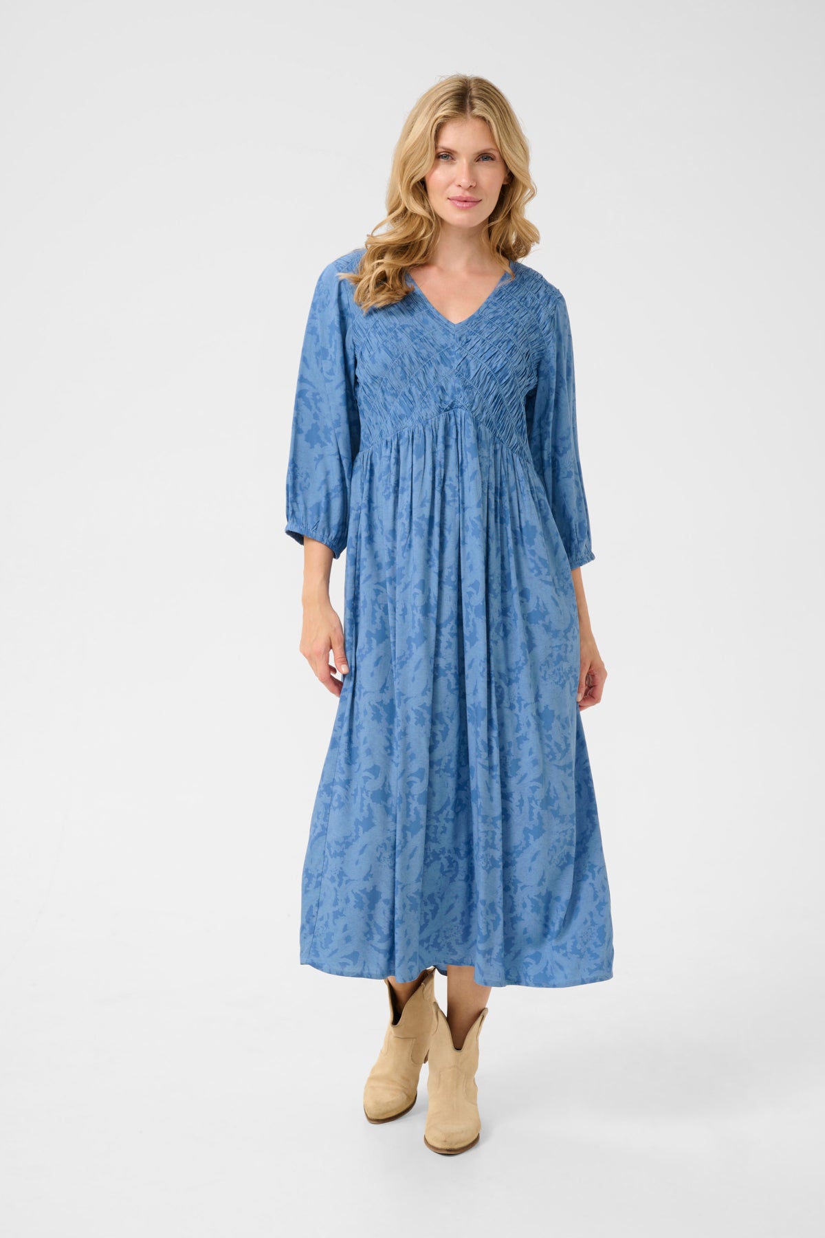 CRTiah Smock Dress Rivera Blue Ikat Paisley - 10613476