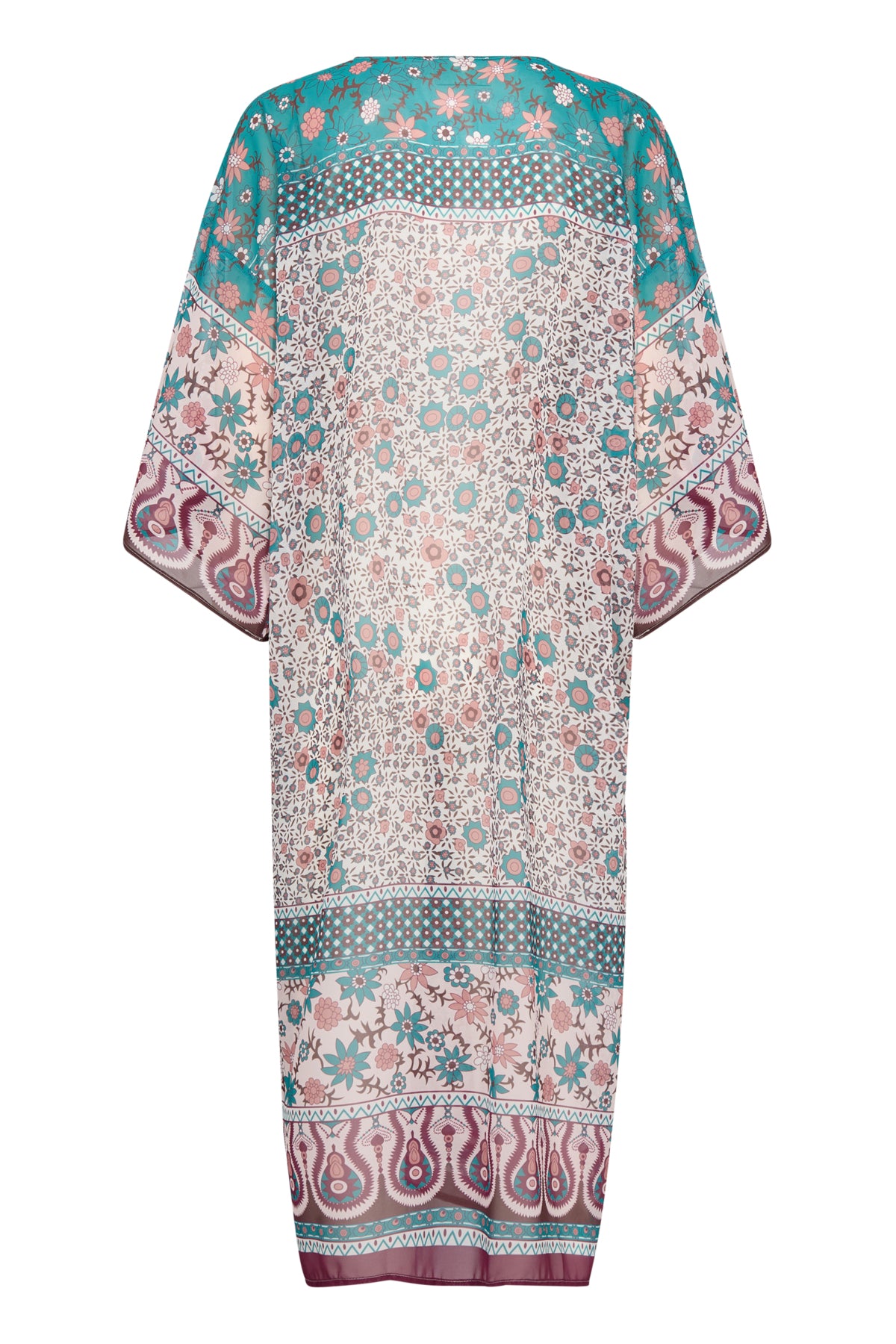 CRTikko Kimono Pink And Blue Ethnic Border - 10613498