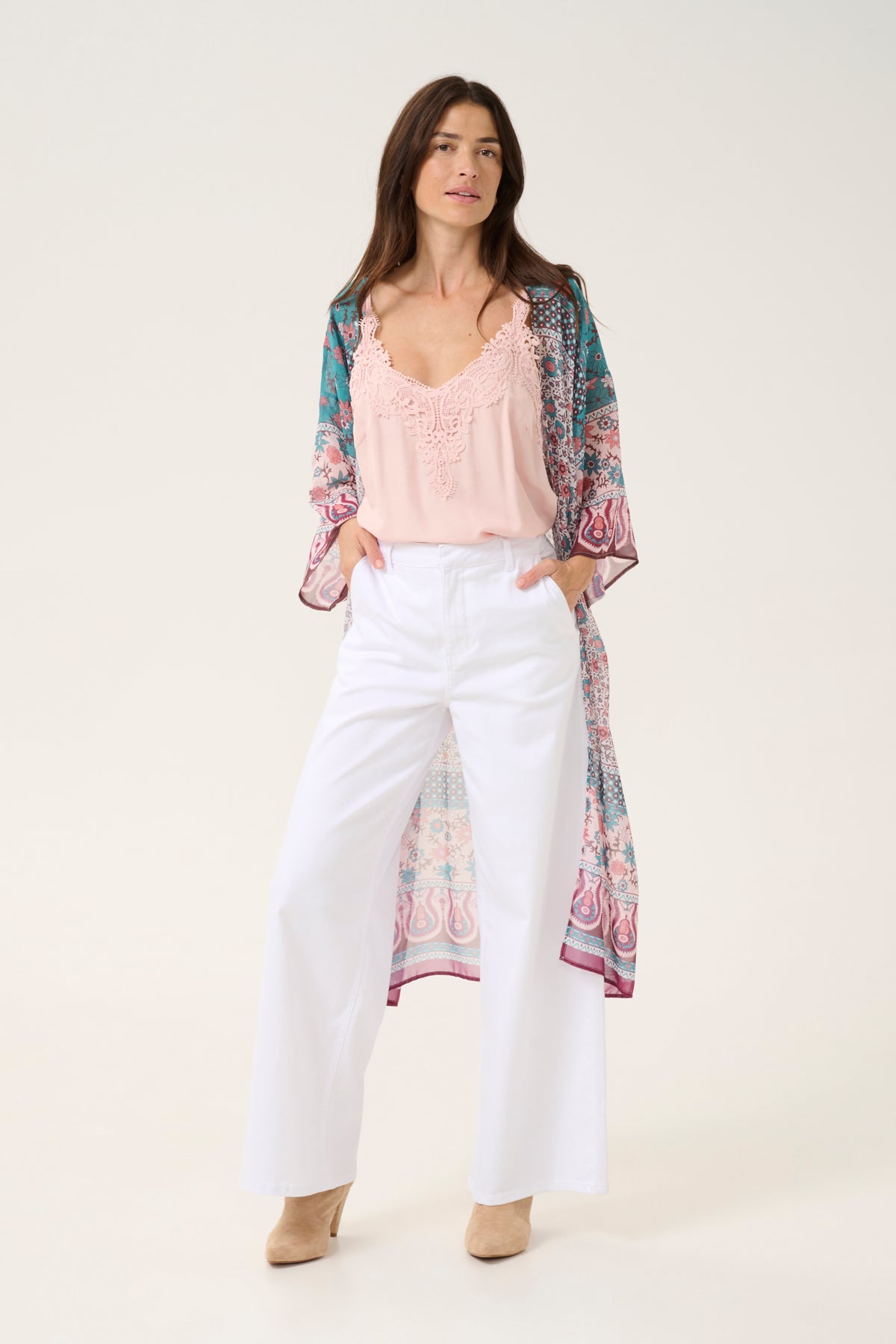 CRTikko Kimono Pink And Blue Ethnic Border - 10613498
