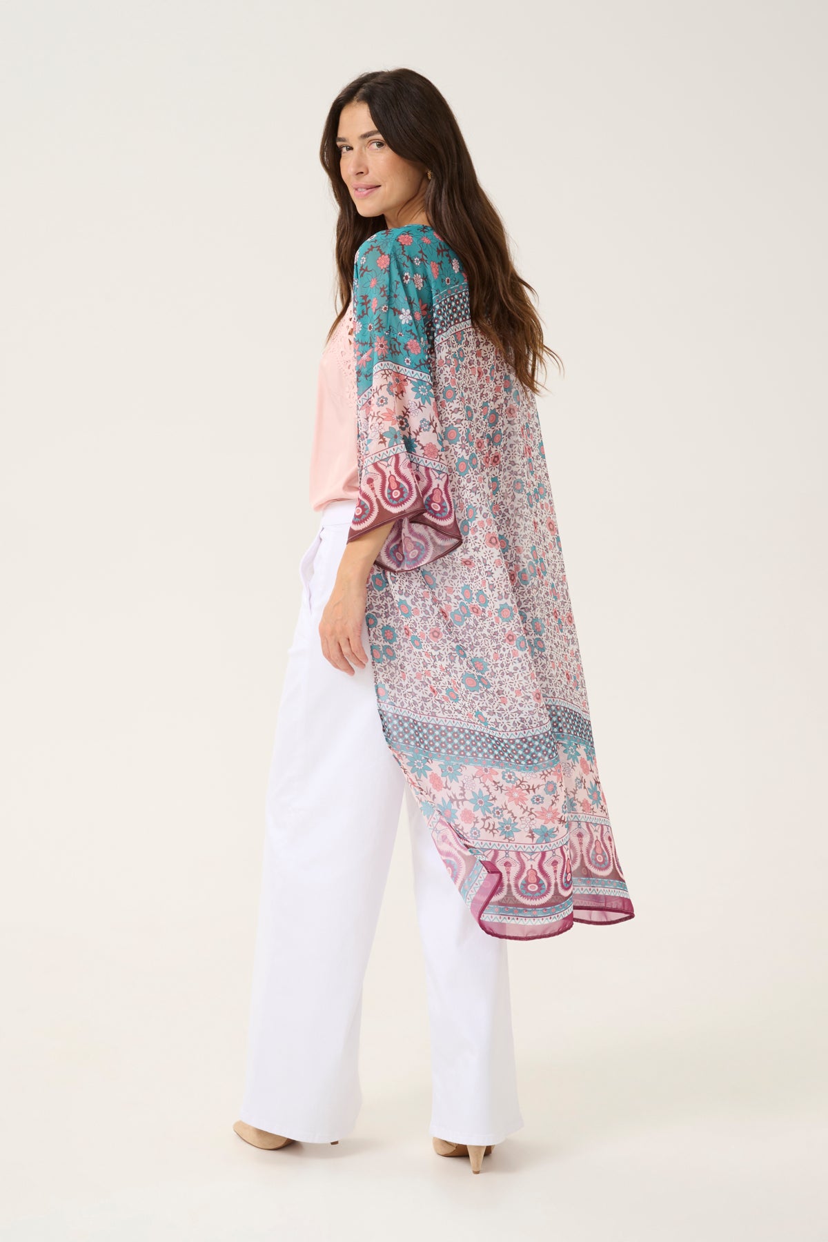 CRTikko Kimono Pink And Blue Ethnic Border - 10613498