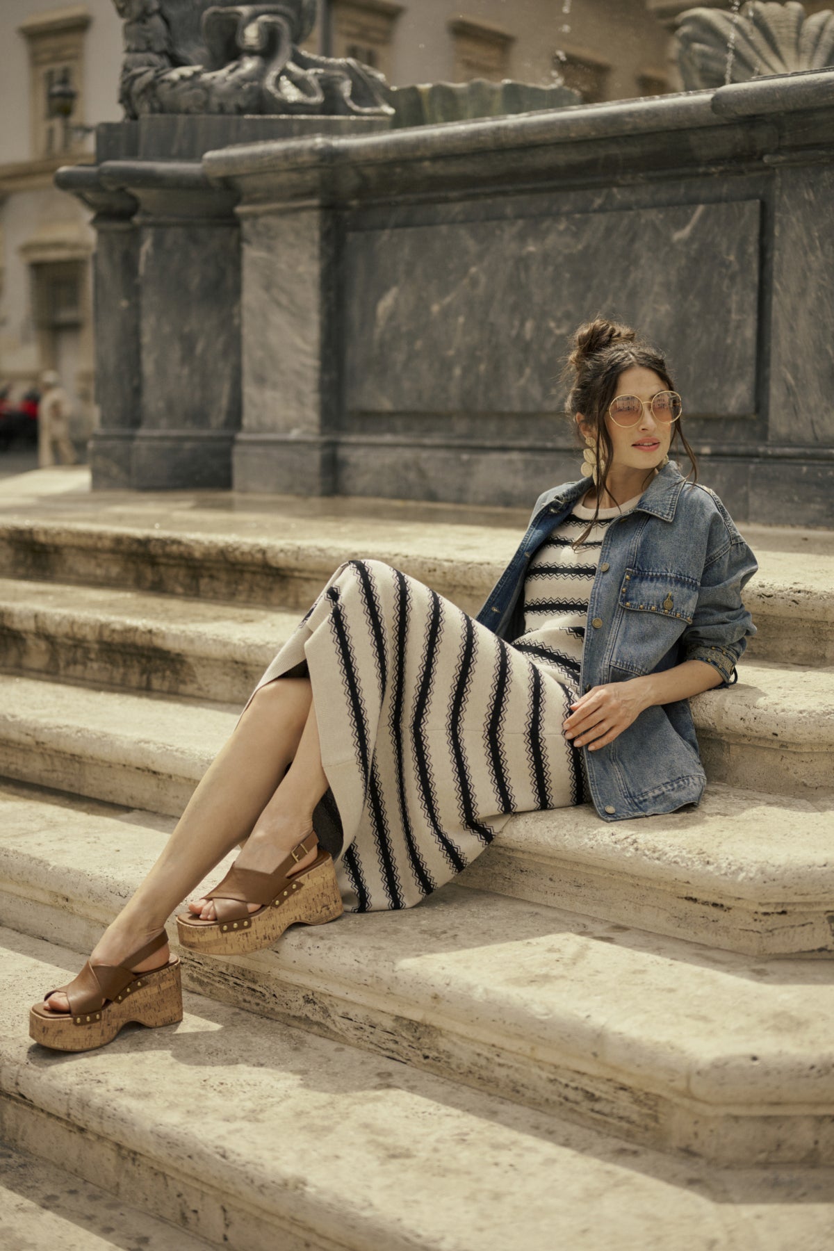 CRDela Zigzag dress Birch and black stripe - 10613931