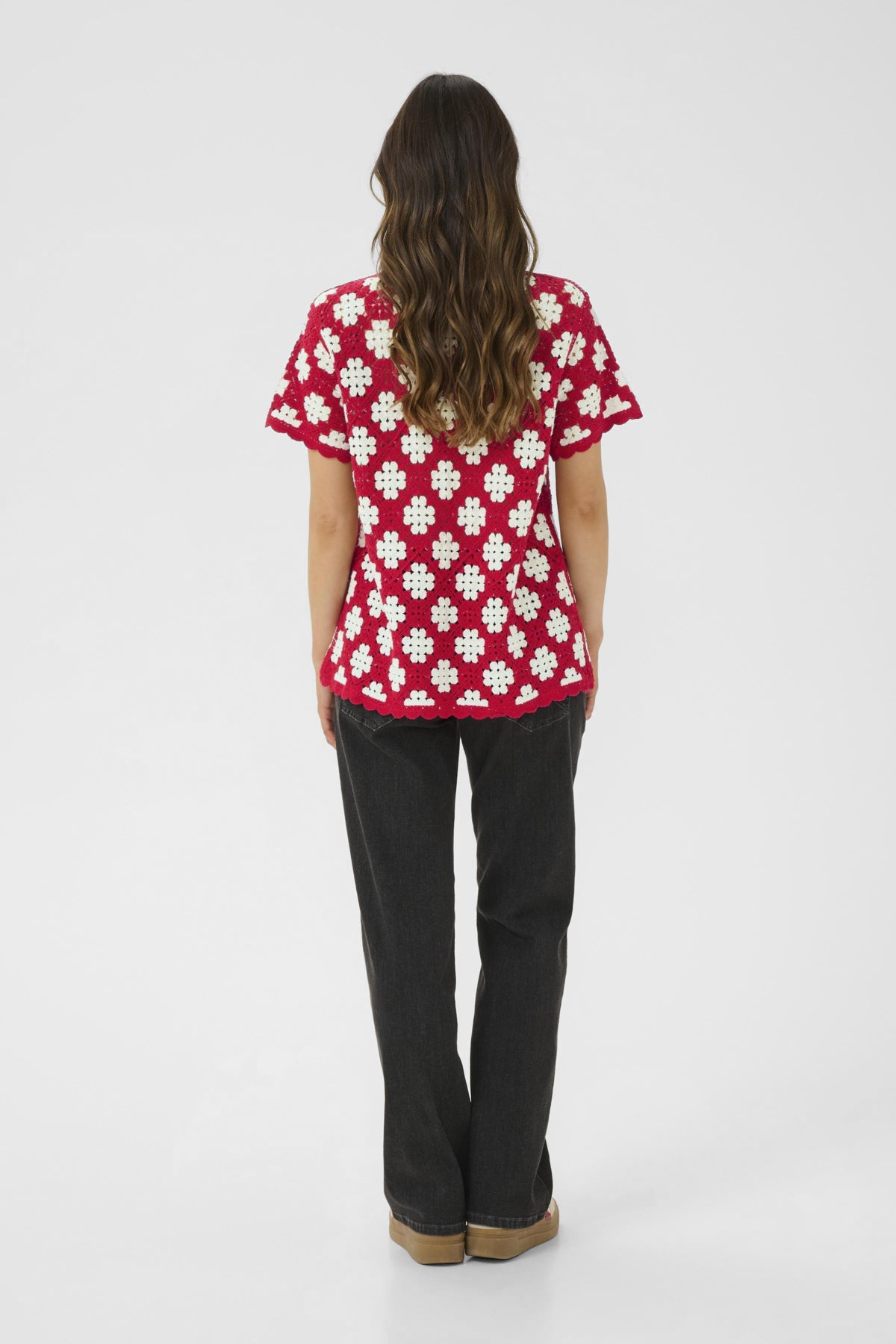 CRKip crohet blouse Red and birch crochet flower - 10613936