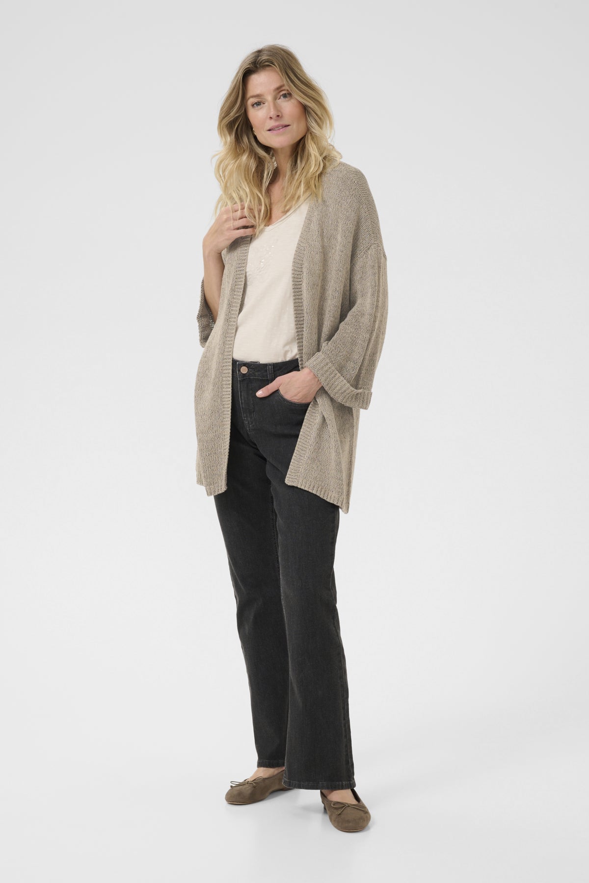 CRNixy knit kimono Fossil Melange - 10613963