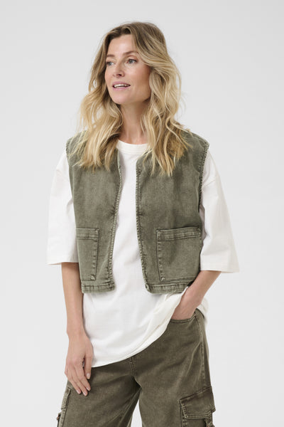 CRMelanie Waistcoat Heavy Washed Green - 10614056 Thumbnail