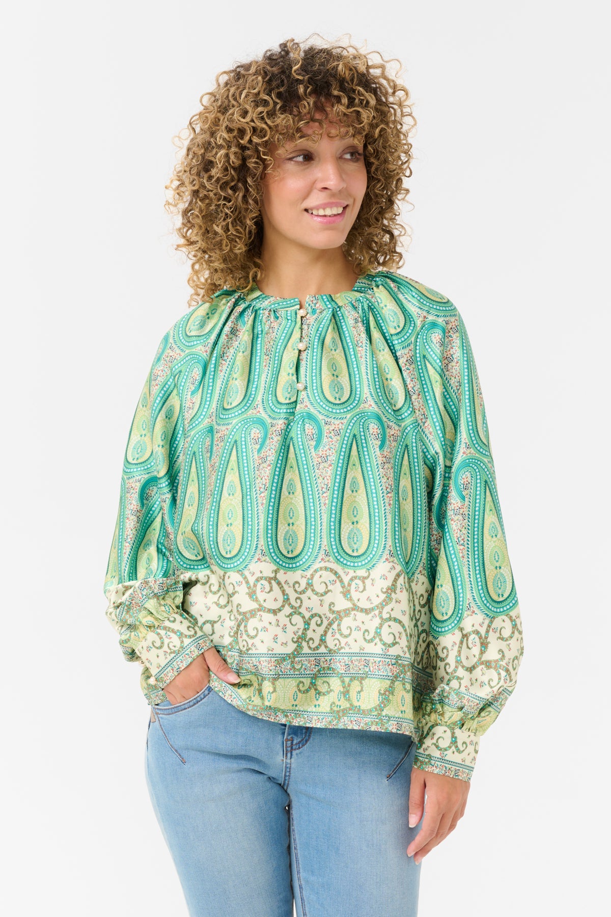 CRAmina Blouse Green Paisley Border - 10614108