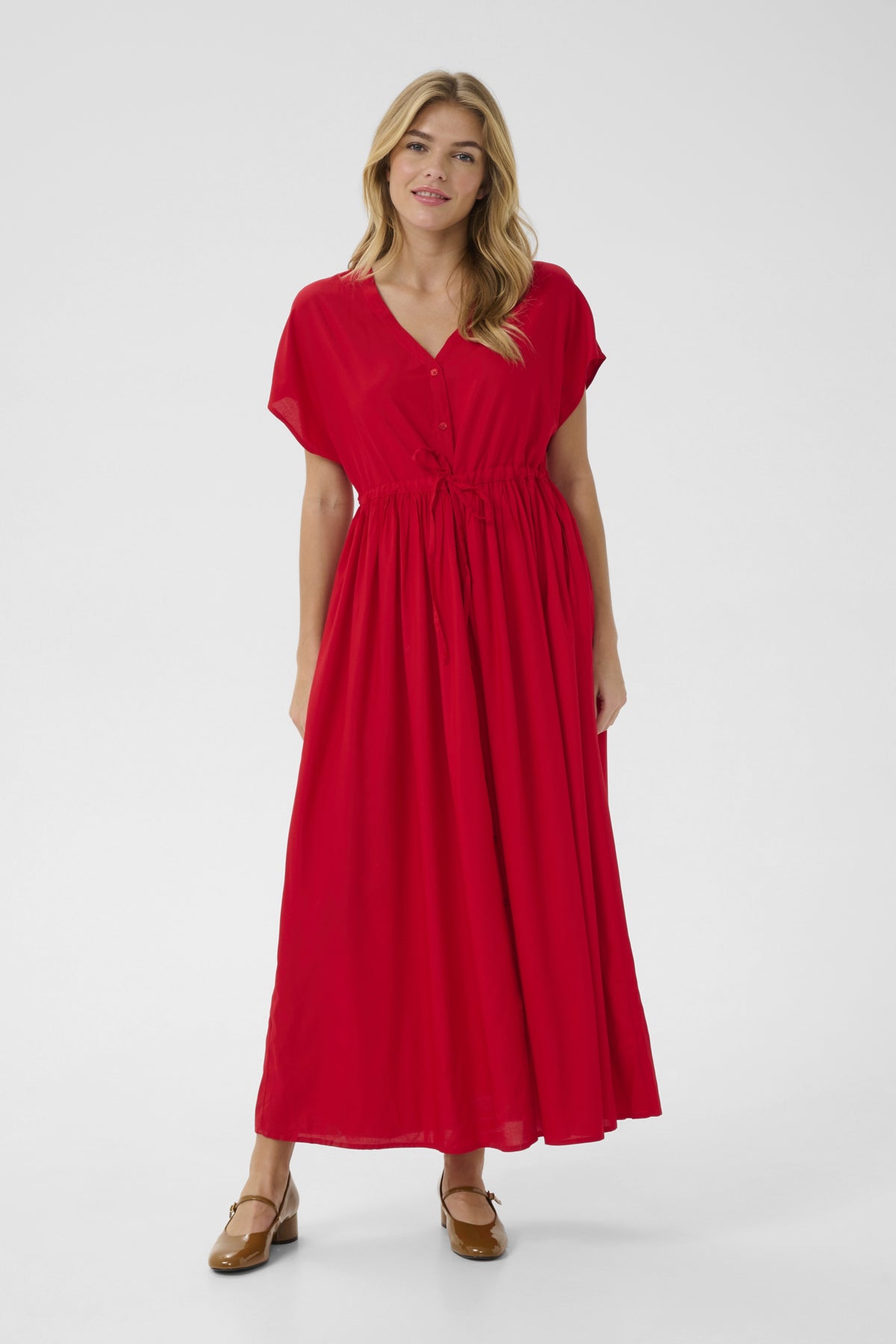 CRTiah Long Button Up Dress High Risk Red - 10614219