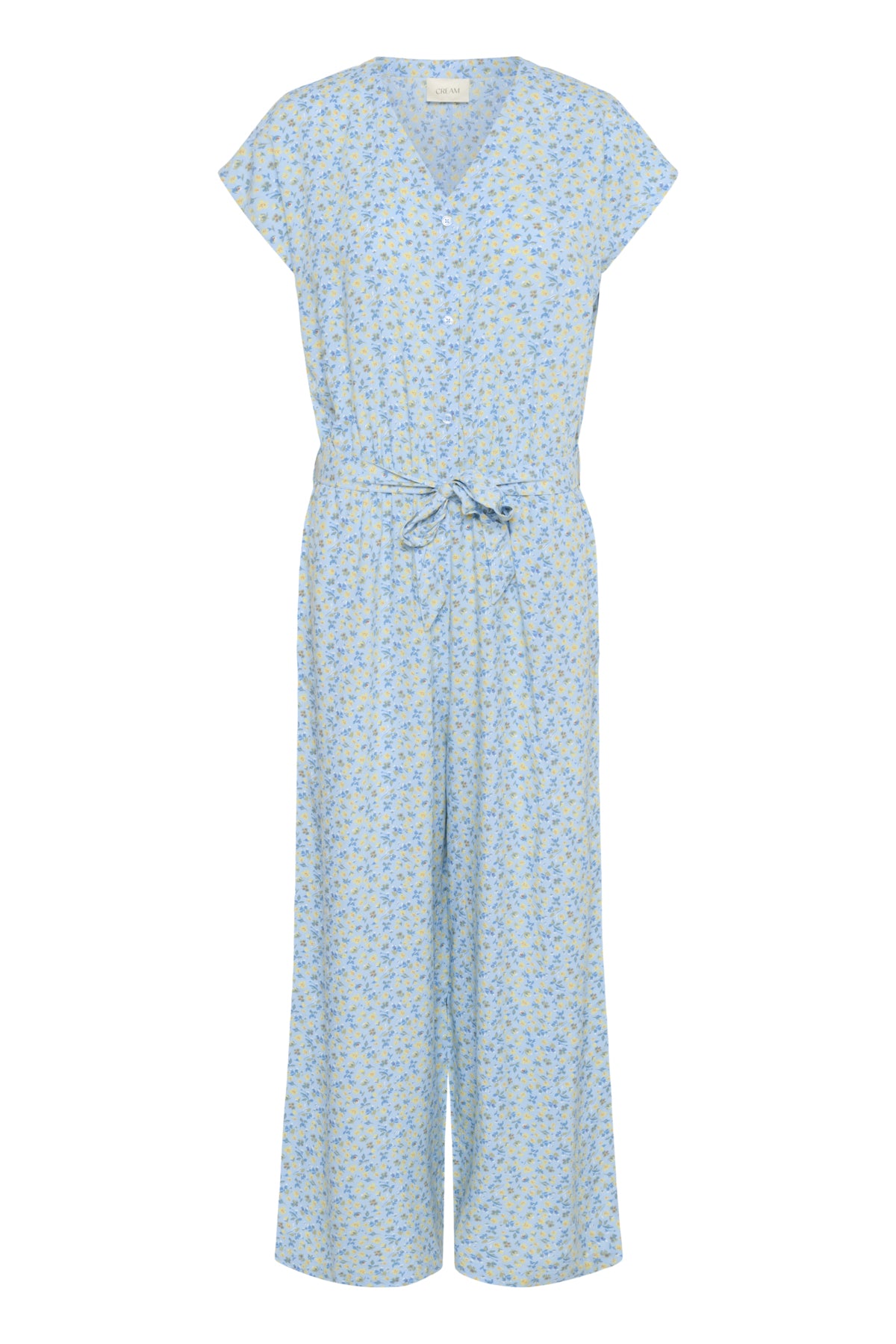 CRTiah Sleeveless Jumpsuit Blue Yellow Small Floral - 10614227
