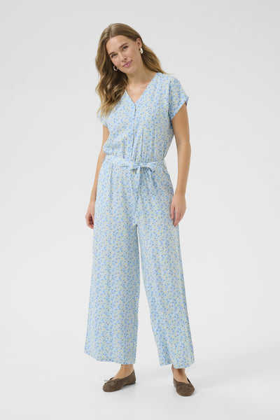 CRTiah Sleeveless Jumpsuit Blue Yellow Small Floral - 10614227 Thumbnail