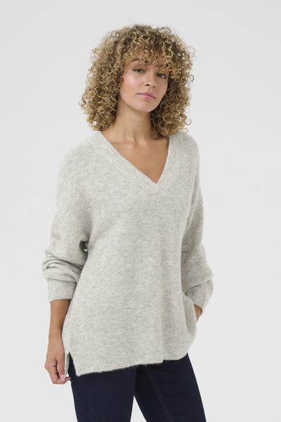CRMerle OZ V-Neck Pullover Grey Melange - 10614341 Thumbnail