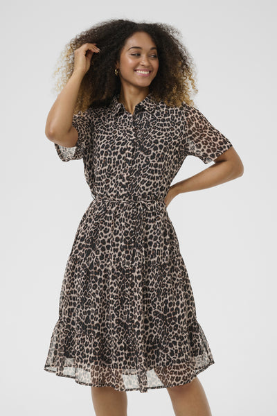 CRYuna Short Sleeve Dress Natrual Animal Spots - 10614728 Thumbnail