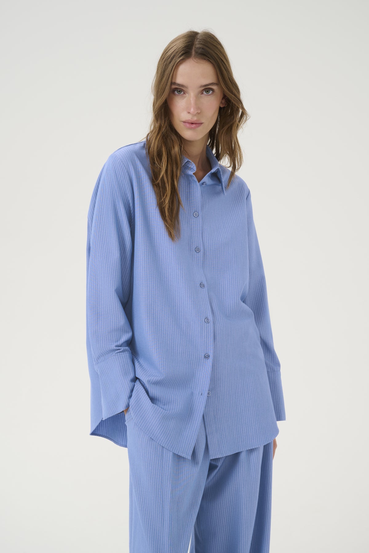 VittaMW Shirt Skye Blue W. stripe - 10705001