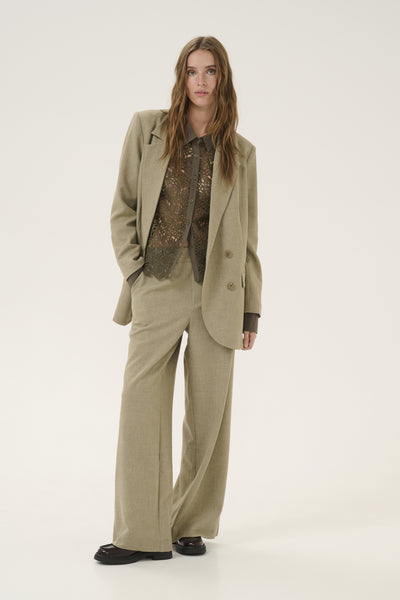DionMW Wide Pant Sandy Green Melange - 10705016 Thumbnail