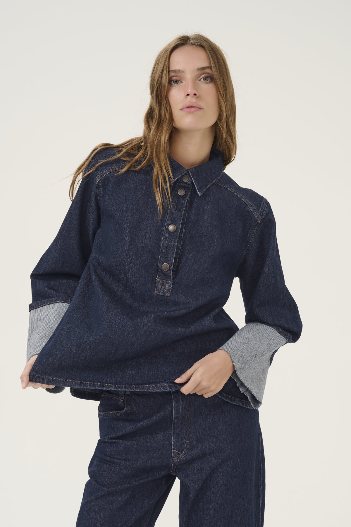 AbinaMW 139 Boxy LS Blouse Dark Blue Un-Wash - 10705056