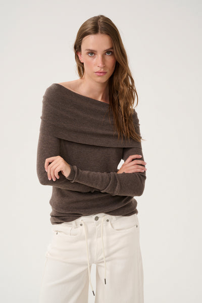 PollyMW Off Shoulder Blouse Major Brown Melange - 10705085 Thumbnail