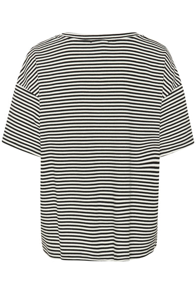 DanaMW Emb. Tee Black W. Off White Stripe - 10705101 Thumbnail