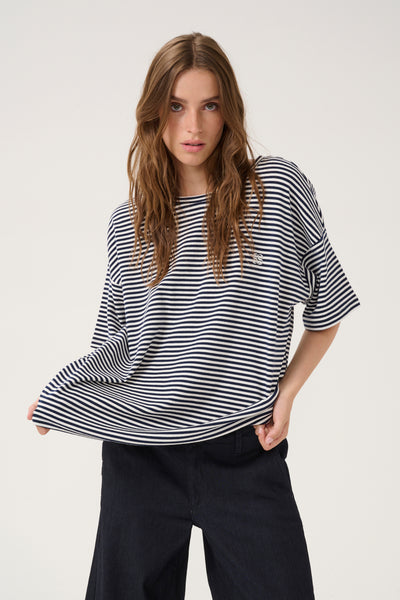 DanaMW Emb. Tee Navy W. Off White Stripe Thumbnail