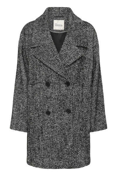 MaggieMW Knee Coat Black - Off White Combo - 10705190 Thumbnail