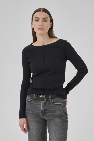 MandyMW Boatneck LS Blouse Black - 10705207 Thumbnail