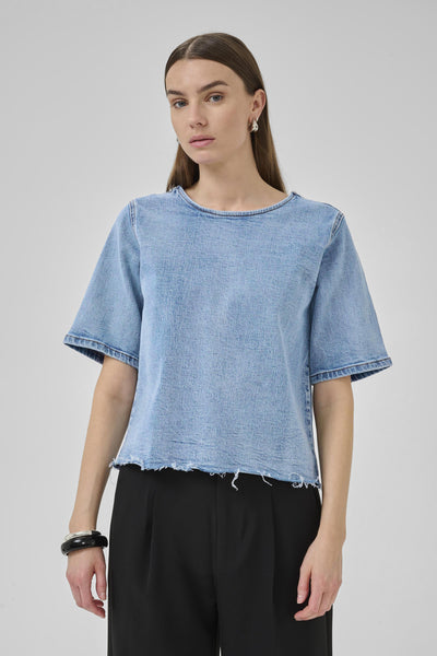 MWLatti 144 SS Blouse Light Blue Retro Wash - 10705243 Thumbnail
