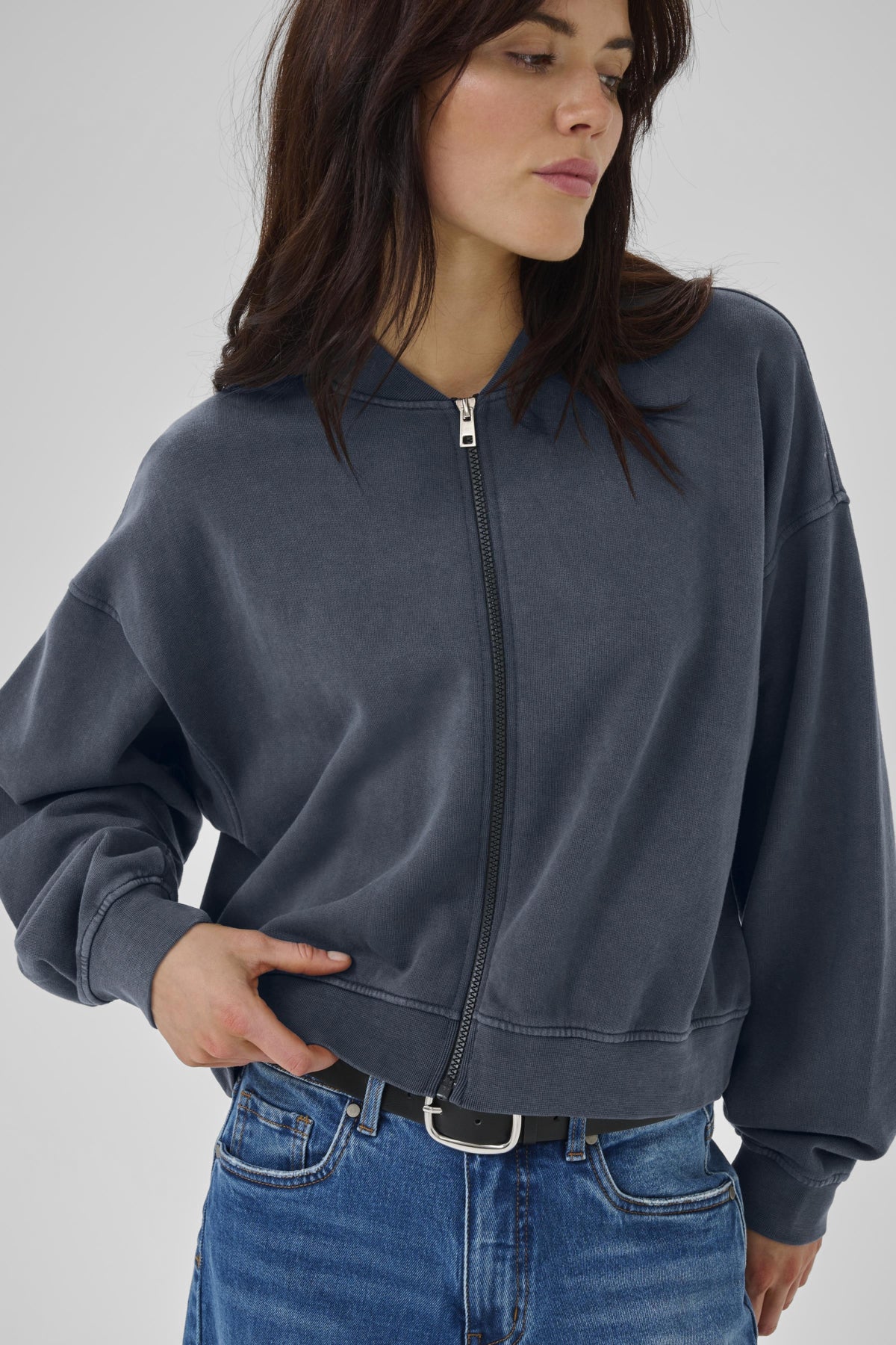 MetaMW Short Sweat Jacket Dark Grey Random Wash - 10705247