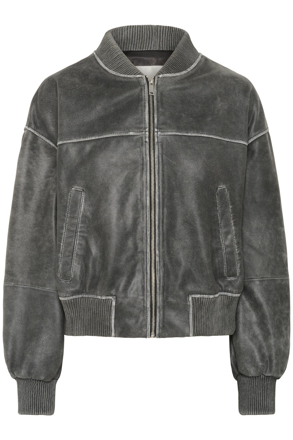 MattyMW Leather BomberJacket Medium Grey Retro Wash - 10705252