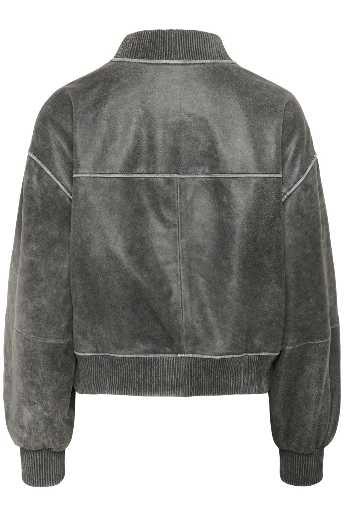 MattyMW Leather BomberJacket Medium Grey Retro Wash - 10705252