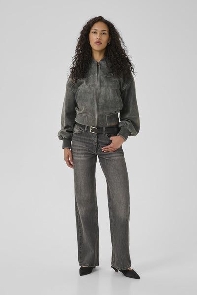 MattyMW Leather BomberJacket Medium Grey Retro Wash - 10705252 Thumbnail