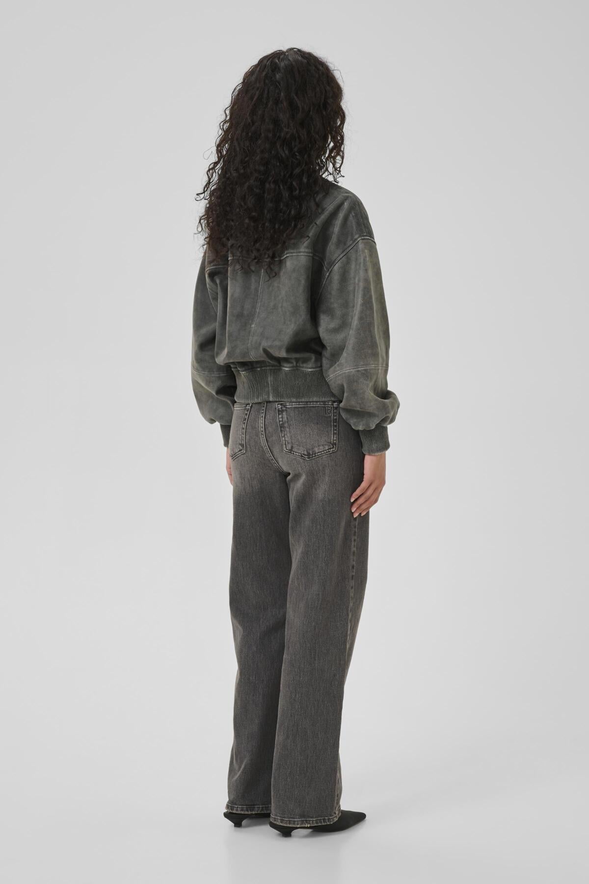 MattyMW Leather BomberJacket Medium Grey Retro Wash - 10705252