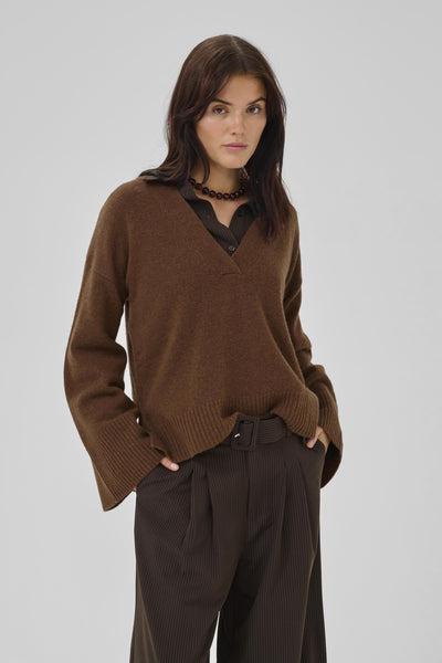 HuxiMW V-Neck Pullover Tobacco Brown - 10705282 Thumbnail