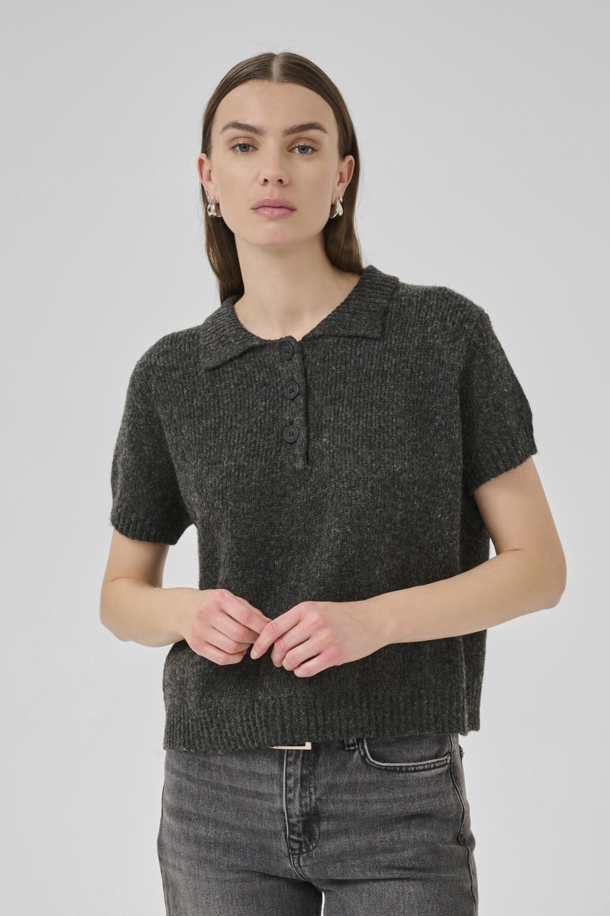 PalomaMW Knit Polo SS Dark grey melange - 10705313