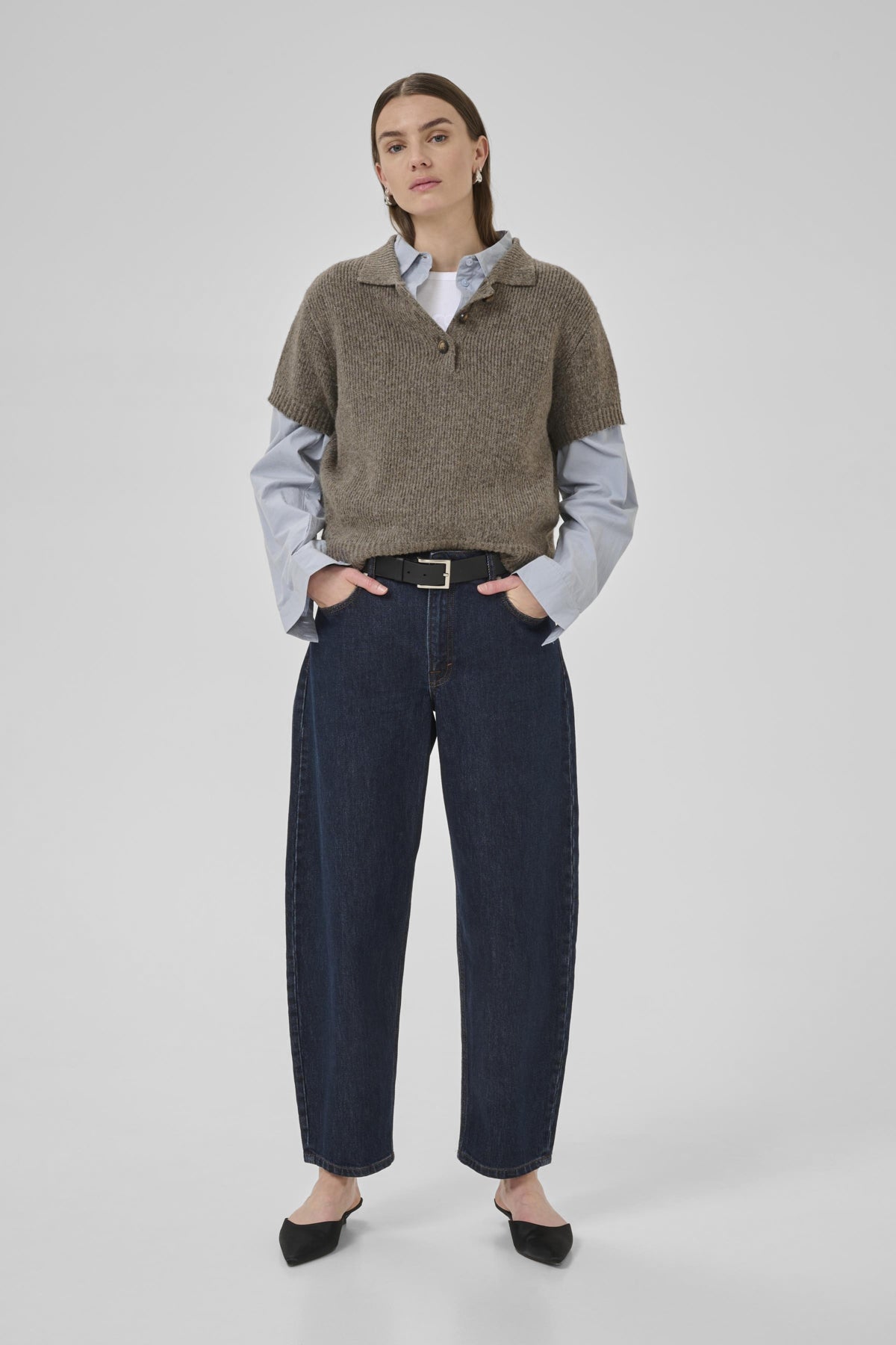 PalomaMW Knit Polo SS Brown Melange - 10705313