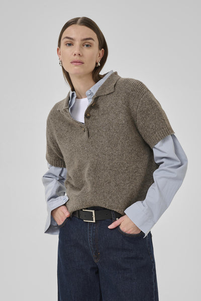 PalomaMW Knit Polo SS Brown Melange - 10705313 Thumbnail