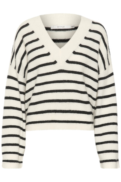 AlphaGZ V-neck striped NOOS Ivory black striped - 10909344 Thumbnail