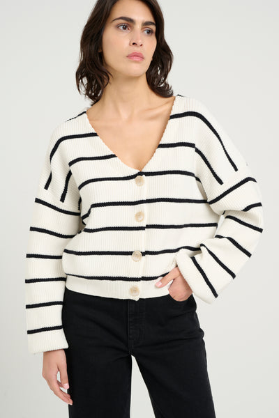 MebaGZ cardigan striped NOOS Egret with black stripes - 10909824 Thumbnail