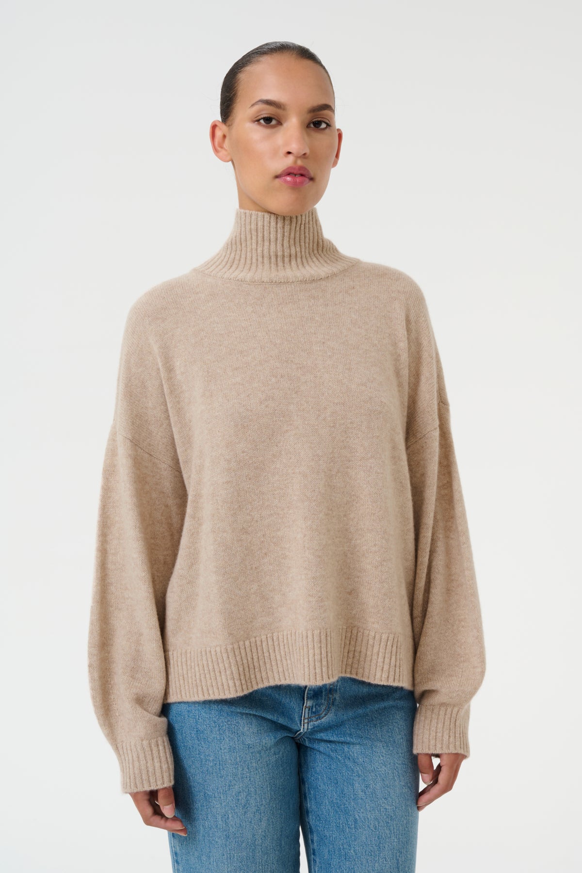CasiaGZ high neck pullover NOO Light Weight Beige Melange - 10909851