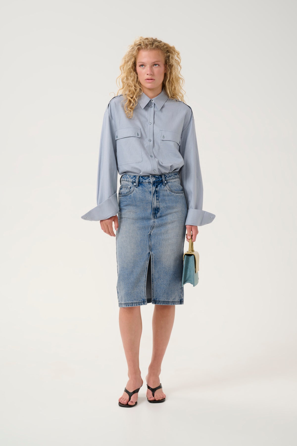GZlayza pencil skirt Mid blue vintage wash - 10909944