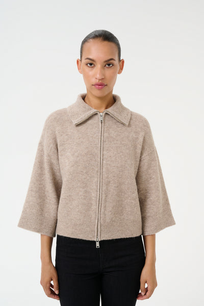 GZalpha ss cardigan Warm Sand Melange - 10909984 Thumbnail