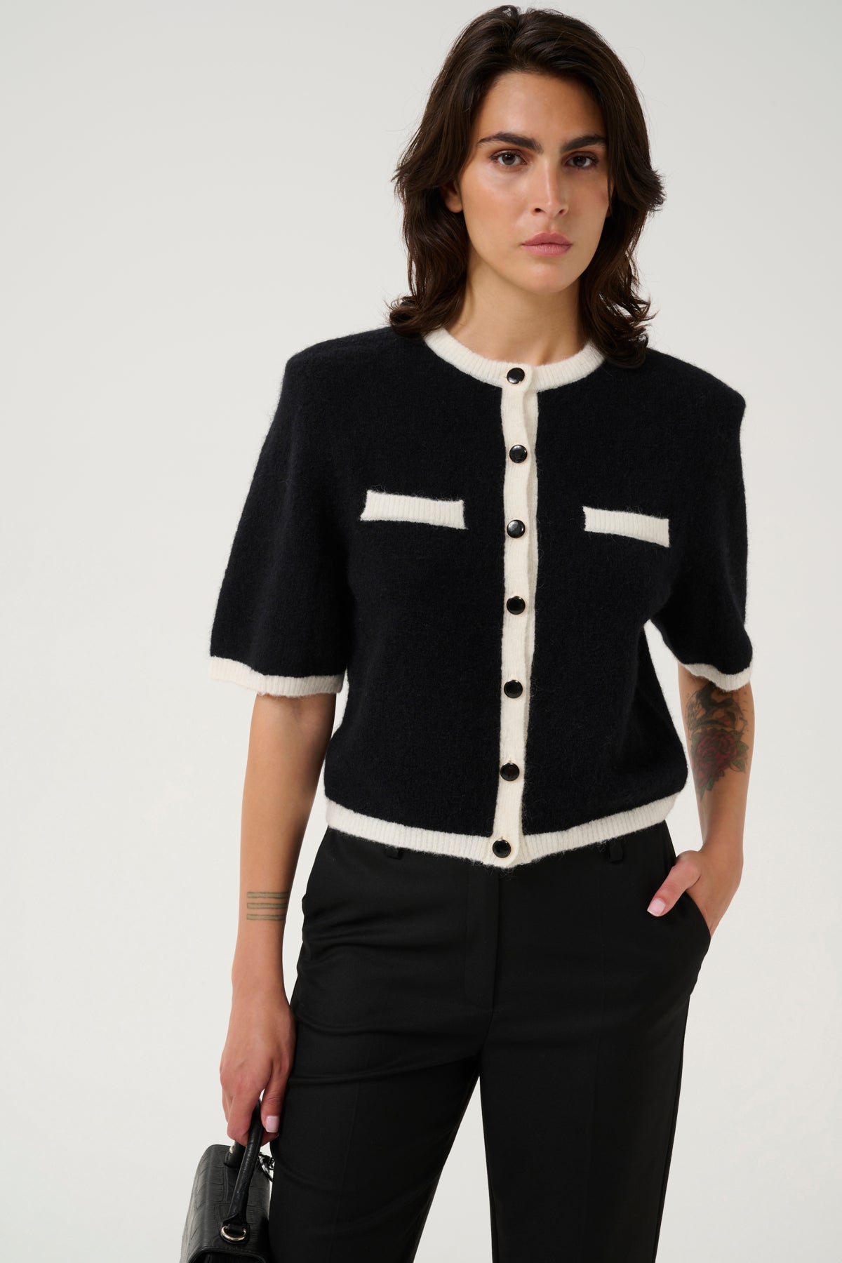 GZalpha contrast cardigan Black/Ivory comb - 10909994