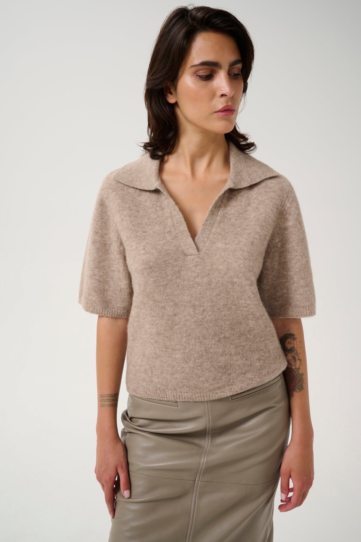 GZalpha ss polo pullover Warm Sand Melange - 10910035