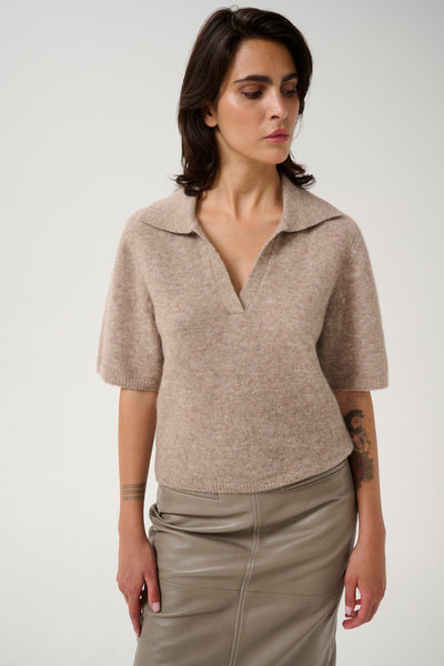 GZalpha ss polo pullover Warm Sand Melange - 10910035 Thumbnail