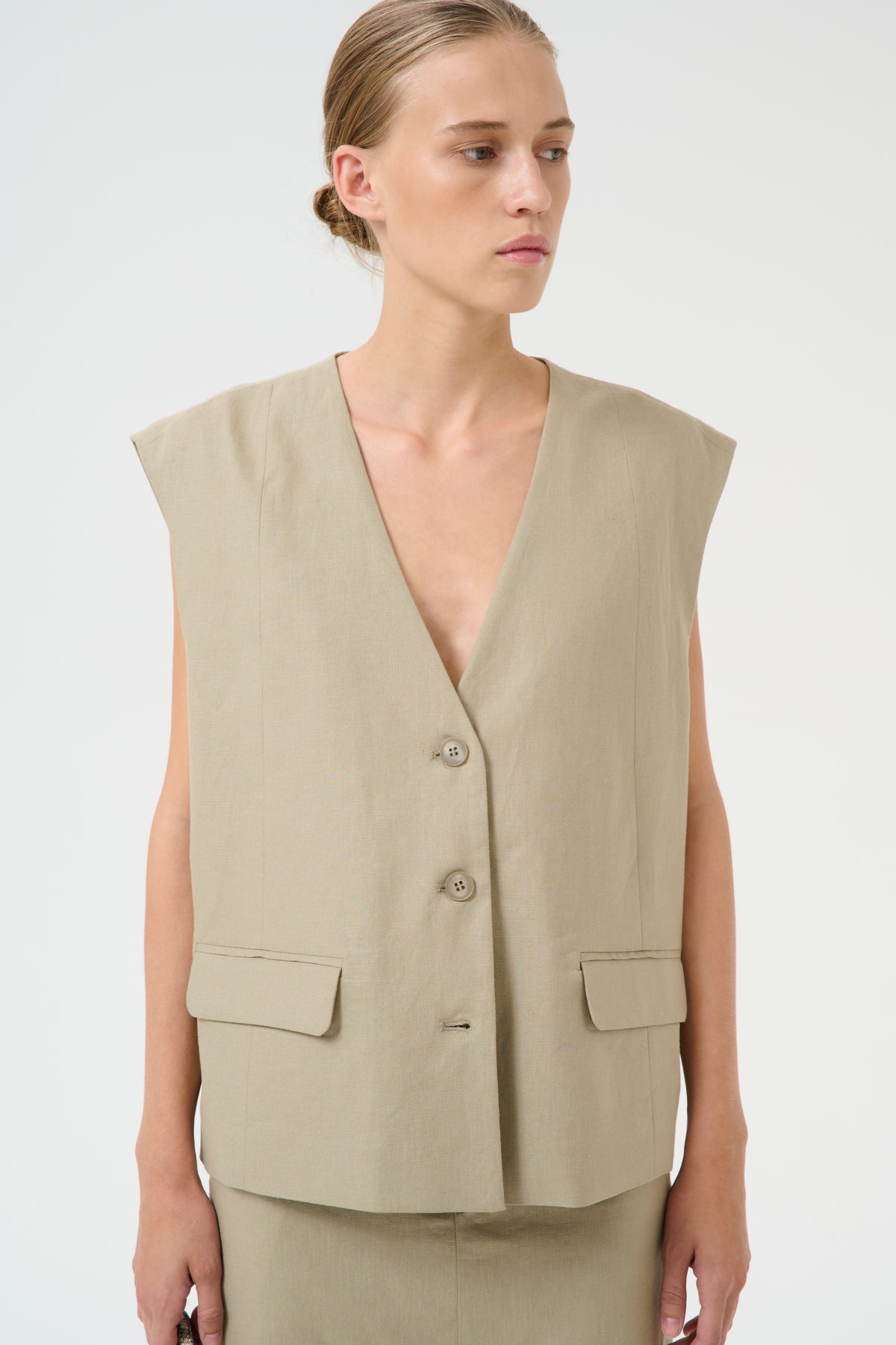 GZizza linen waistcoat Silver Sage - 10910239
