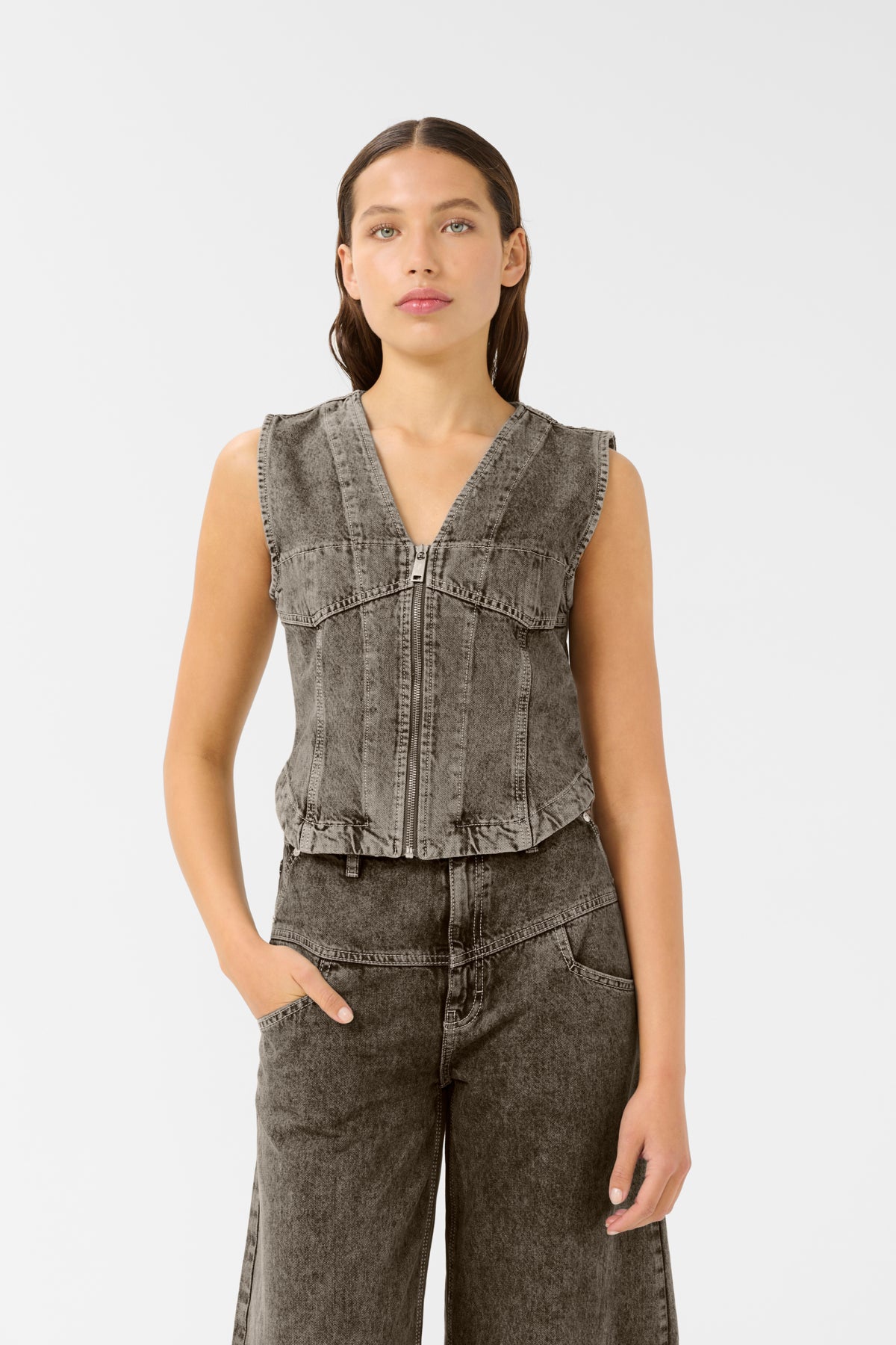 GZjosie waistcoat Greige denim wash - 10910304