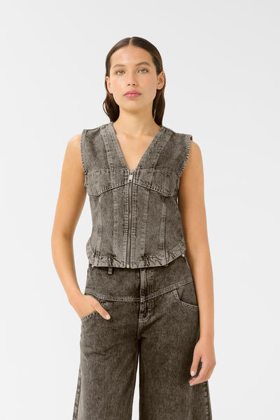 GZjosie waistcoat Greige denim wash - 10910304 Thumbnail