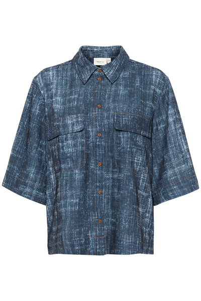 GZdemia P SS shirt Dark denim structure - 10910409 Thumbnail