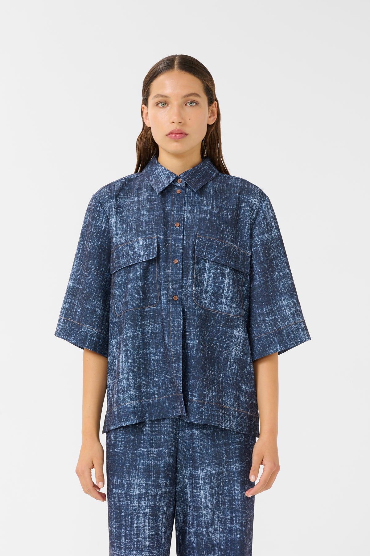 GZdemia P SS shirt Dark denim structure - 10910409