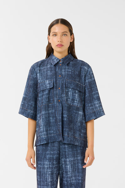 GZdemia P SS shirt Dark denim structure - 10910409 Thumbnail
