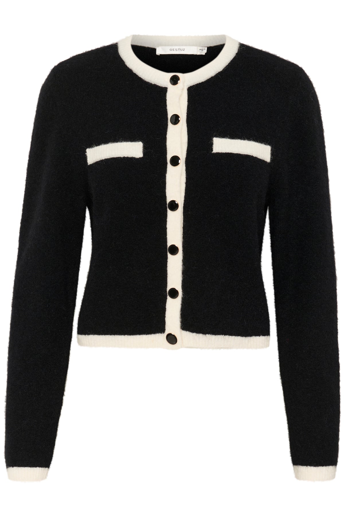 GZalpha ls contrast cardigan Black/Ivory comb - 10910459