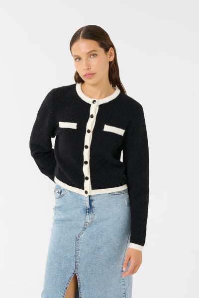 GZalpha ls contrast cardigan Black/Ivory comb - 10910459 Thumbnail